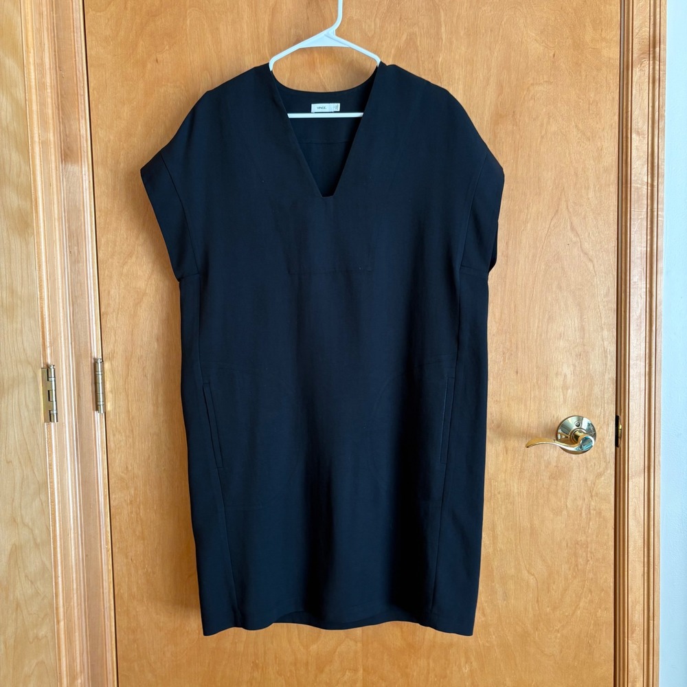 Vince Women's‎ Black Sleeveless Mini Dress V Neck Minimalist Shift S